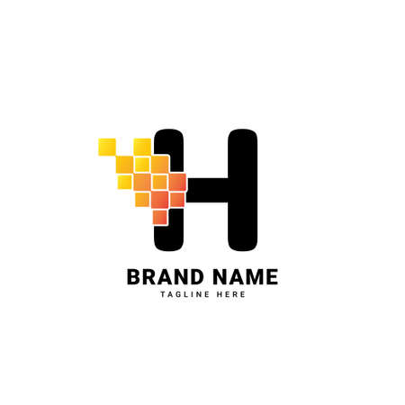 Letter H digital pixel modern gradient technology vector logo designのイラスト素材