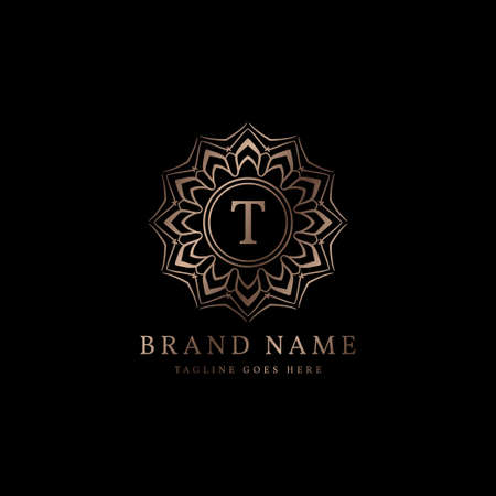 abstract round luxury letter T logo design for elegant fashion brand, beauty care, yoga class, hotel, resort, jewelryのイラスト素材