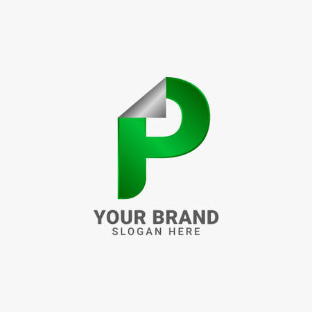 modern folded letter P gradient paper foil vector logo designのイラスト素材