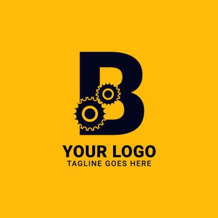 letter B with gear for technology and mechanical vector logo designのイラスト素材