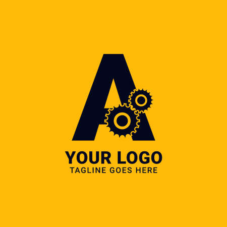 letter A with gear for technology and mechanical vector logo designのイラスト素材