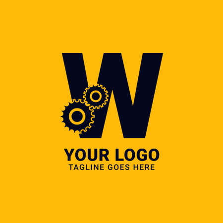letter W with gear for technology and mechanical vector logo designのイラスト素材