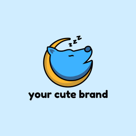 sleeping dog and crescent moon cute cartoon style vector logo designのイラスト素材