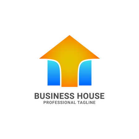 abstract simple gradient house logo vector design with a big up arrowのイラスト素材