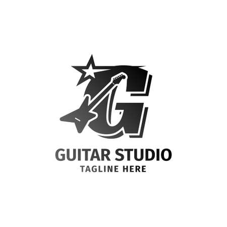 letter G electric guitar and star decoration vector design elementのイラスト素材