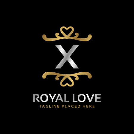 letter X royal heart shape luxury vintage logo design for fashion, hotel, wedding, restaurant, beauty careのイラスト素材