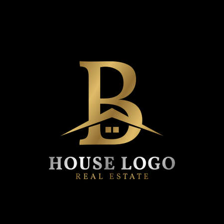 letter B with roof and window luxurious real estate vector logo designのイラスト素材