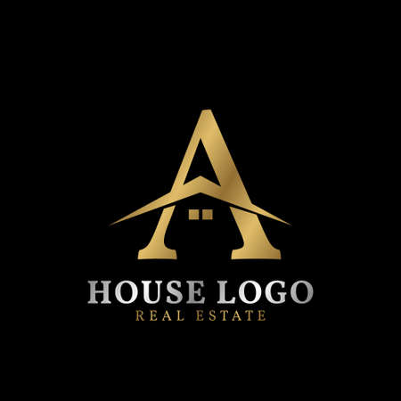 letter A with roof and window luxurious real estate vector logo designのイラスト素材