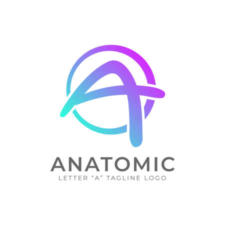 letter A trendy color dynamic rounded shape circle orbit vector logo design elementのイラスト素材