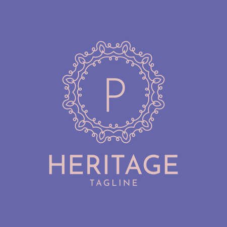 letter P feminine circle frame luxury vector logo designのイラスト素材