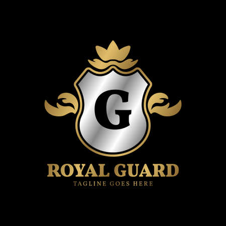 letter G royal guard luxury gold and silver vector logo designのイラスト素材