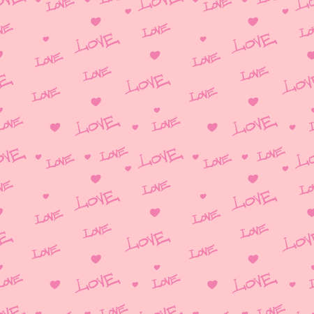 romantic seamless background love doodle text and heart shapeのイラスト素材