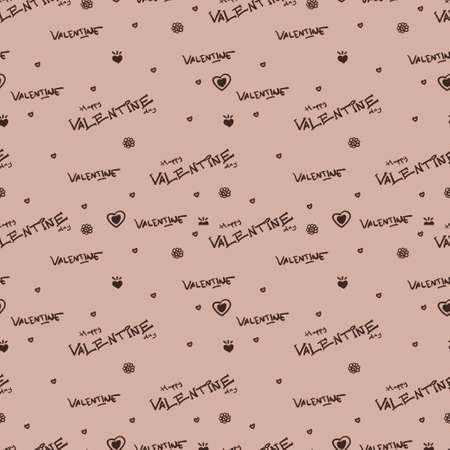valentine's day phrases hand writing seamless background doodle style vector cover designのイラスト素材