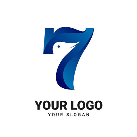 number 7 with bird head minimalist 3D vector logo designのイラスト素材