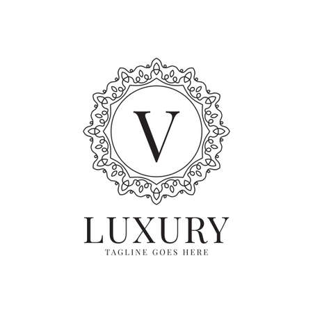 letter V luxury circle minimalist lace decoration vector logo designのイラスト素材