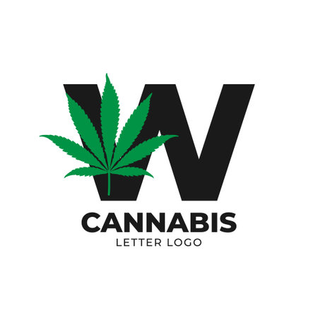 letter W with cannabis leaf vector logo design elementのイラスト素材