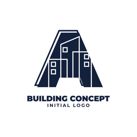 letter A with building object initial vector logo design suitable for real estate and property businessのイラスト素材