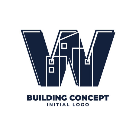 letter W with building object initial vector logo design suitable for real estate and property businessのイラスト素材