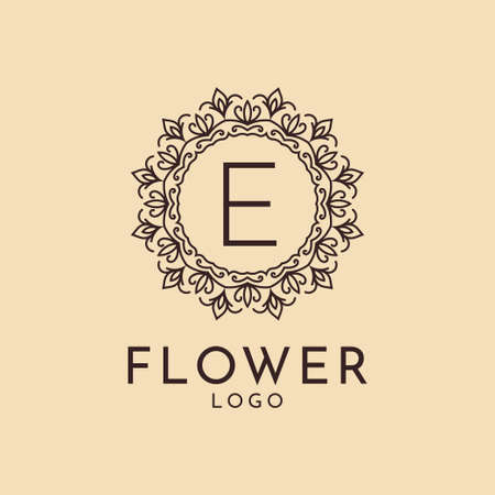 letter E flower circle decoration for spa, salon, hotel, florist, feminine brandのイラスト素材
