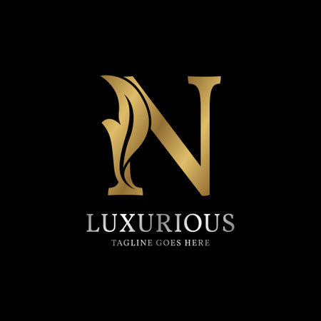 letter N luxurious leaf initial vector logo design elementのイラスト素材
