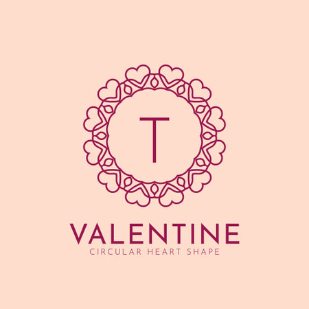 letter T heart shape circular love initials vector logo designのイラスト素材