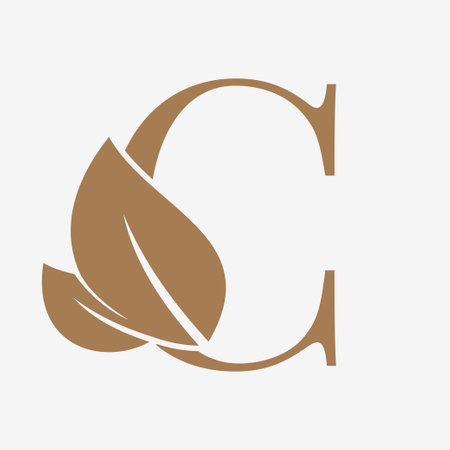 letter C with leaf decoration initial luxury vector logo designのイラスト素材