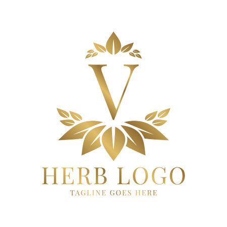 letter V herbal leaves initial vector logo designのイラスト素材