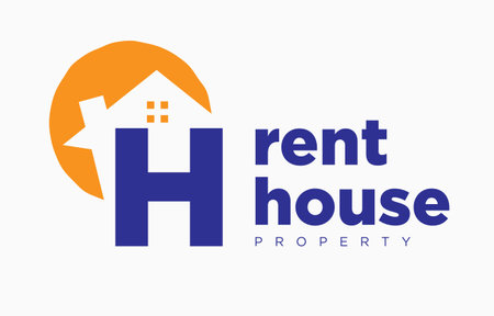 letter H house and sun vector design element for real estate logo or realty exhibitionのイラスト素材