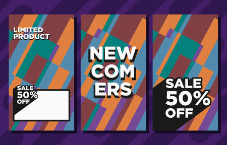 sale 50 percent off vertical social media background colorful promotional abstract geometric template designのイラスト素材