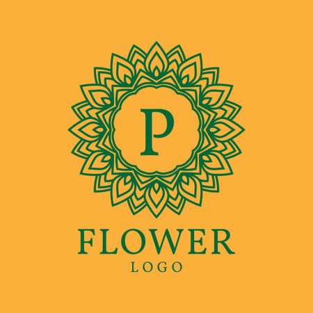 flower frame letter P initial vector logo designのイラスト素材