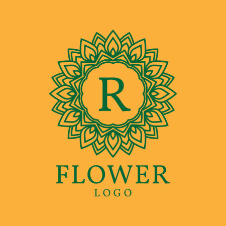 flower frame letter R initial vector logo designのイラスト素材