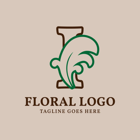 letter I floral outlined vintage leaf color vector logo designのイラスト素材