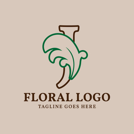 letter J floral outlined vintage leaf color vector logo designのイラスト素材