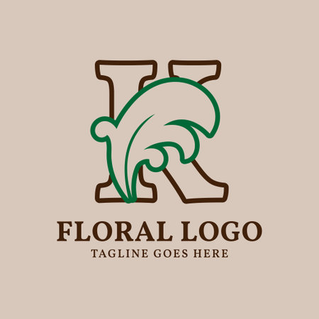 letter K floral outlined vintage leaf color vector logo designのイラスト素材
