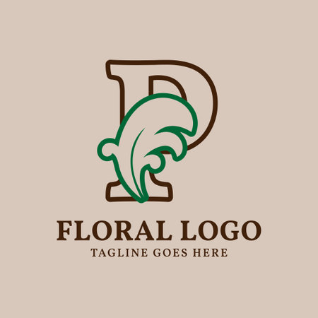 letter P floral outlined vintage leaf color vector logo designのイラスト素材