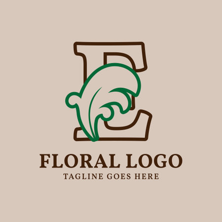 letter E floral outlined vintage leaf color vector logo designのイラスト素材