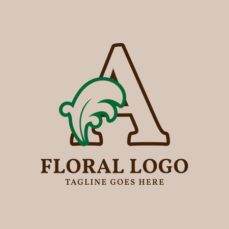 letter A floral outlined vintage leaf color vector logo designのイラスト素材