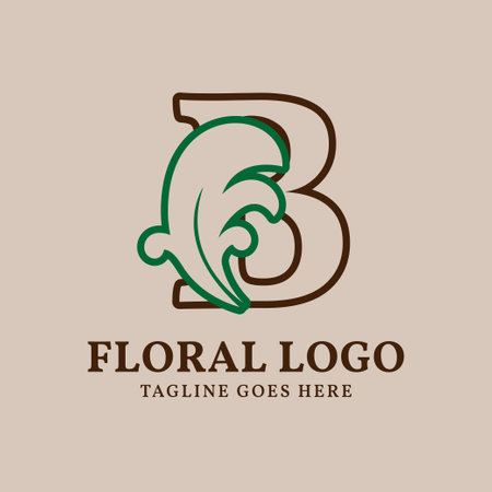 letter B floral outlined vintage leaf color vector logo designのイラスト素材