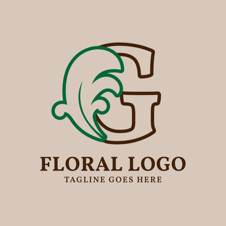letter G floral outlined vintage leaf color vector logo designのイラスト素材