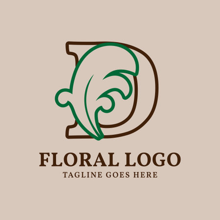 letter D floral outlined vintage leaf color vector logo designのイラスト素材