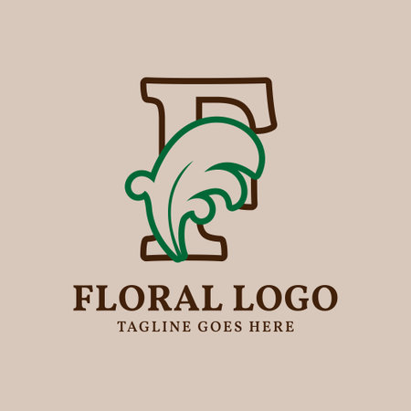 letter F floral outlined vintage leaf color vector logo designのイラスト素材