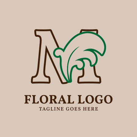 letter M floral outlined vintage leaf color vector logo designのイラスト素材