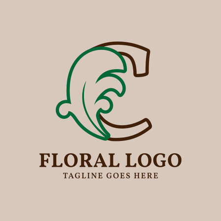 letter C floral outlined vintage leaf color vector logo designのイラスト素材