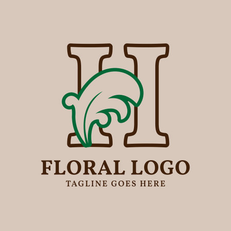 letter H floral outlined vintage leaf color vector logo designのイラスト素材