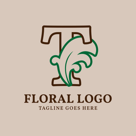 letter T floral outlined vintage leaf color vector logo designのイラスト素材