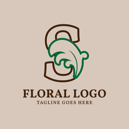 letter S floral outlined vintage leaf color vector logo designのイラスト素材