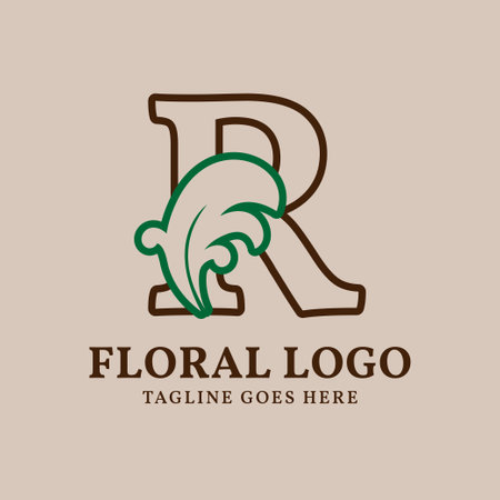 letter R floral outlined vintage leaf color vector logo designのイラスト素材