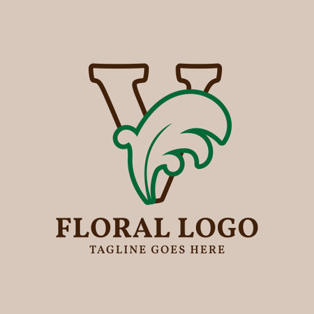 letter V floral outlined vintage leaf color vector logo designのイラスト素材
