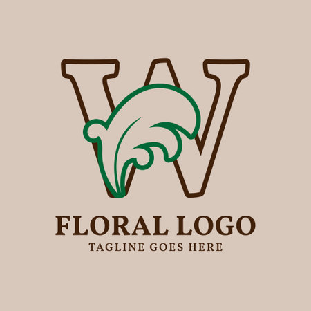 letter W floral outlined vintage leaf color vector logo designのイラスト素材