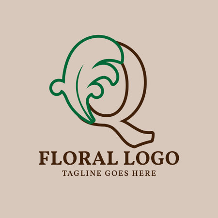 letter Q floral outlined vintage leaf color vector logo designのイラスト素材